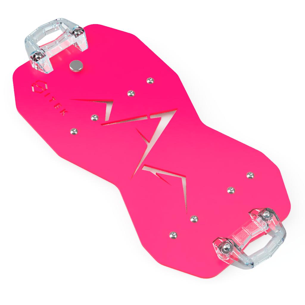 Adaptateur Milwaukee Packout vers LinQ simple permettant l’installation d’un accessoire Ski-Doo LinQ 16 pouces sur une boîte Packout rose