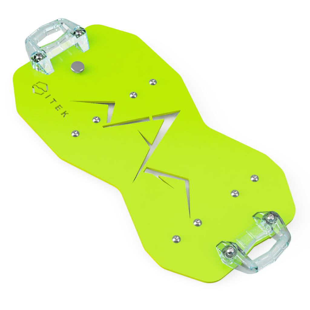Adaptateur Milwaukee Packout vers LinQ simple permettant l’installation d’un accessoire Ski-Doo LinQ 16 pouces sur une boîte Packout vert neon